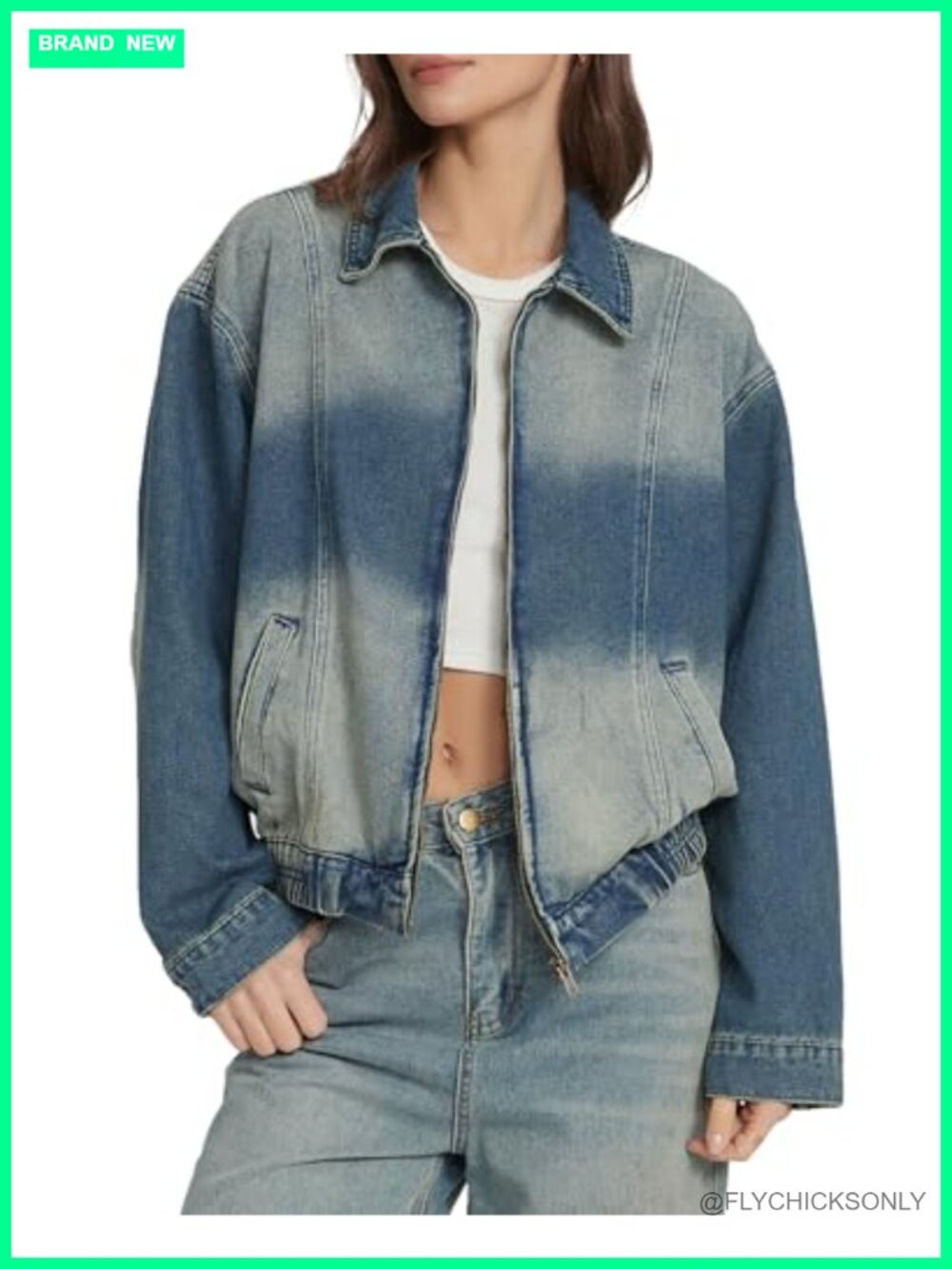 Women's Zip Up Denim Jacket Button Down Cotton Blend Vintage Bomber